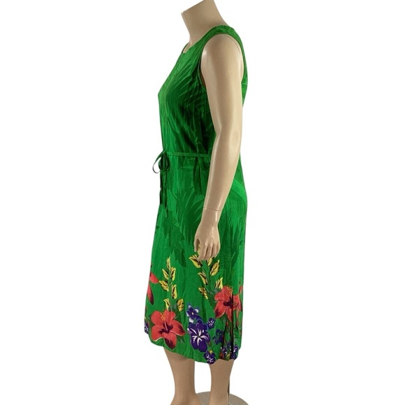Serengeti Tahitian Dreams Green Floral Midi Dress Rayon Sleeveless PXL - Picture 4 of 6